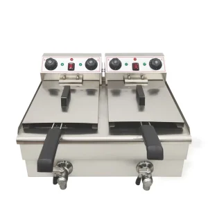 PZ102V Commercial Deep Fryer Dual Tank Electric Countertop Fryer with Basket Double Stainless Steel Oil Fryer