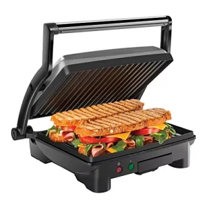 Panini Press Grill Sandwich Maker Non Stick Coating 180 Opening Stainless Steel Surface Removable Drip Tray 4 Slice