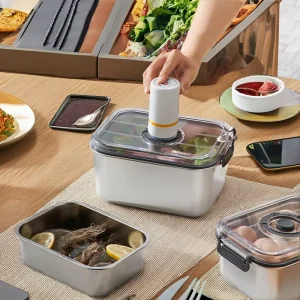 Plastic Kitchen Fresh keeping Lunch Box Vacuum Seal Cover Leak proof Heating Food Grade Electric Pump