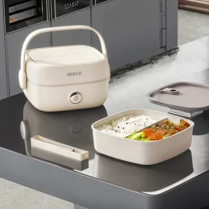 Portable 1 Liter Heating Lunch Box with Aluminum Liner Detachable Electric Power Cord for Household Use