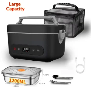 Portable 1.2L Stainless Steel Heated Wireless USB Rechargeable Lunch Box Cordless with 12000mAh Battery Heating