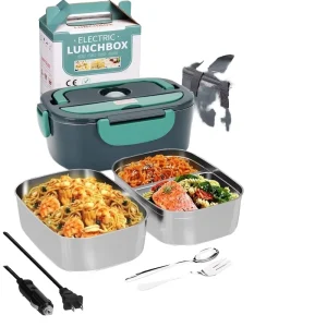 Portable 1.5L 60W Stainless Steel Electric Lunch Box with Bag for Outdoor Car Use 110V/220V Household Electric