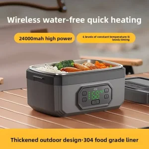 Portable 1600ml Wireless Electric Lunch Box with Rechargeable Heating Digital Control Timer Function for Car Outdoor Use