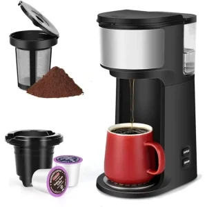 Portable 2 in 1 Electric K Cup Coffee Maker Single Serve Mini 6 14 oz Brew Sizes Black One Cup Machine Aluminum US Household
