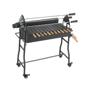 Portable 2-in-1 Steel Rotisserie BBQ Grill with Skewers for Outdoor Camping and Barbeque