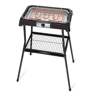 Portable 2000W Electric Griddle Smokeless One Button Operation Temperature Control Non-Stick Height Adjustable Tabletop Grill