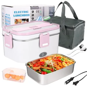 Portable 60W Electric Lunch Box 1.8L Hot Food Warmer Heating Compatible 12V 24V 220V 110V Cars Trucks Homes