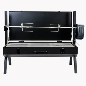 Portable Automatic Charcoal Mini Spit Roaster Kebab Grill with Black Lid