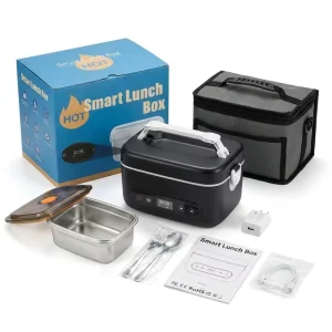 Portable Automatic Timer Heating Electric Lunch Box with 12000mAh 1.2L Stainless Steel Bento Water-free Heating for Camping
