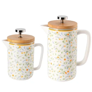 Portable Ceramic French Press Coffee Maker with Stainless Steel Components Manual Pour Over Brewing Equipment for Home Use