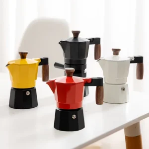 Portable Classic Aluminum Alloy Stovetop Espresso Handcrafted Italian Coffee Maker with Lid Double Valve Moka Pot