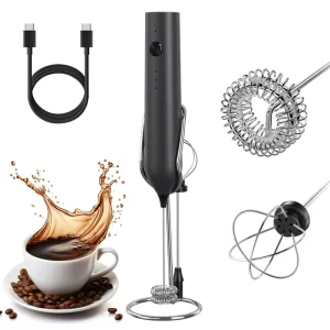 Portable Coffee Frother Wand Handheld Drink Mixer with 2 Heads Electric Whisk with 3 Speeds Rechargeable Milk Frother Handheld