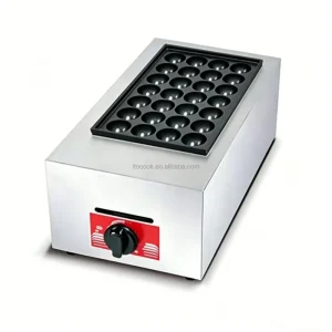 Portable Commercial Gas Stainless Steel Takoyaki Machine Single Plate Table Top High Productivity 28 Holes Fishball Oven