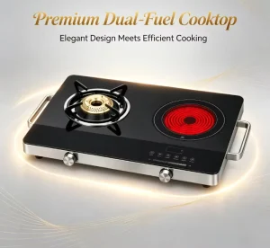 Portable Electric Cooktop Gas + Electric Touch Knob Control Multi Function Outdoor Use Table Top Modern Kitchen
