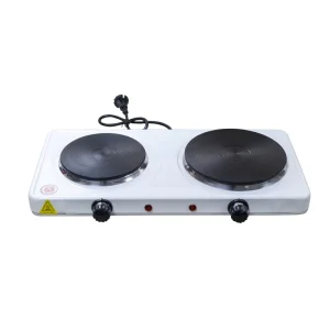 Portable Electric Double Burner Hot Plate White Stainless Steel with Coil Heating Temperature Control for Household & RV Use