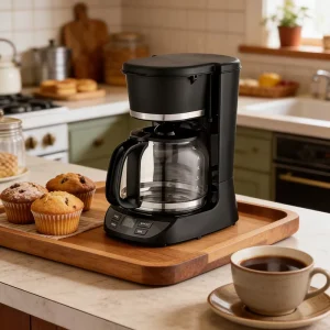 Portable Electric Drip Coffee Machine 1.8L Capacity Household Coffee Brewer with Built-in Filter