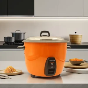 Portable Electric Drum Shaped Rice Cooker with Mechanical Timer Control Keep Warm Feature Measuring Cup and Paddle for Home Use