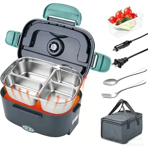 Portable Electric Food Warmer Leakproof Divided Lunch Container Carry Bag Stainless Steel 1-3L Capacity Rectangle Shape