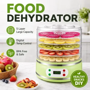 Portable Electric Fruit Dehydrator Machine Mini Fruit Dehydration 5 Stackable Trays Pet Food Drying Machine