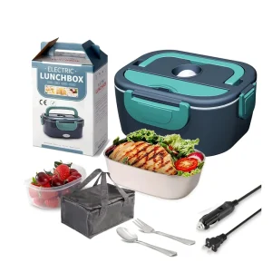 Portable Electric Lunch Box 220V 110V 12V 24V Food Heater Thermal Insulated Auto Shut Off with Fork Spoon for Office Travel