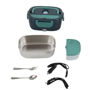 Portable Electric Lunch Box Food Heater Smart Stainless Steel and Plastic Storage Bin for Car Office and Home