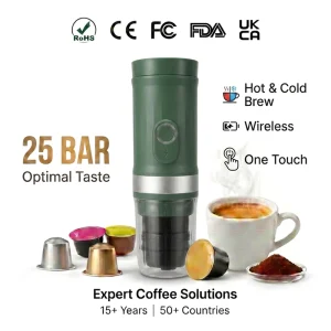 Portable Espresso Machine 20 Bar Type-C Charging 7500mAh 4.5H Hot Cold Brew One-Button NES DG Ground Coffee OEM