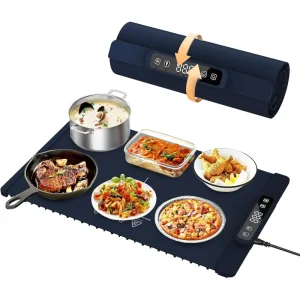 Portable Foldable Silicone Electric Food Warming Mat No Odor 5 Temp Setting Timing Function Coil Heating for Household Use
