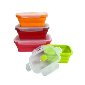 Portable Folding Silicone Tiffin Box 4 Pack Heat Resistant Leakproof Food Storage with Lids 0-1L Capacity