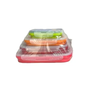 Portable Folding Silicone Tiffin Box 4 Pack Rectangle Shape Heat Resistant Leakproof Food Packaging 0 1L Capacity