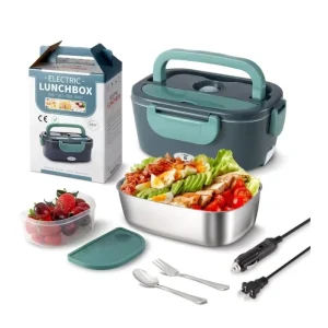 Portable Food Warmer Electric Heating Lunch Box with Removable Stainless Steel Container for Home Office Travel Car Truck