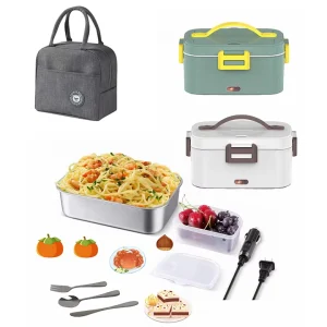 Portable Food Warmer Heater 1.8L Electric Lunch Box Warmer Container Handbags Stainless Steel for Car and Home 110V and 12V 80W
