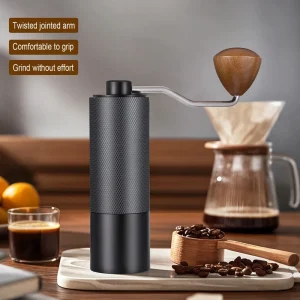 Portable Hand Coffee Grinder Manual Conical Burr Mill with Extended Crank Wooden Handle for Espresso Pour Over Coffee