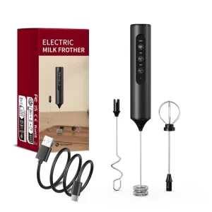 Portable Handheld 3 Speed Electric USB Rechargeable Milk Frother with 3 Stainless Steel Whisks for Milk Coffee and Hotel Use