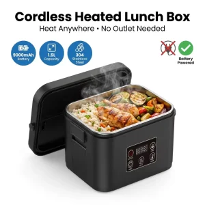 Portable Heated Lunch Box for Truck Drivers Construction Workers 9000mAh Battery Powered Food Warmer 1.5L Stainless Steel