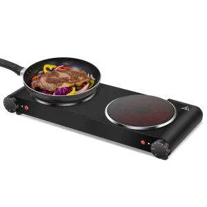 Portable Household Electric Infrared Smooth Ceramic Double Burner Double Hot Plate 2400W Black Cooktop