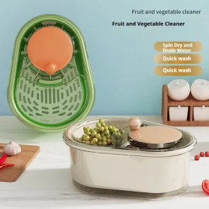 Portable Kitchen Fruit and Vegetable Scrubber Rotary Cleaner Spinner Brush Efficient Food Grade Cleaning Tool with Washer Bowl