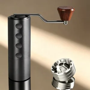 Portable Manual Coffee Grinder Ergonomic Triangular Aluminum Body Magnetic Catch Cup Hand Coffee Mill with 48 Precise Settings