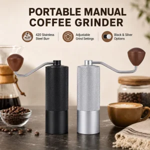 Portable Manual Coffee Grinder with 420 Stainless Steel Burr Adjustable Aluminum Hand Crank Coffee Bean Mill