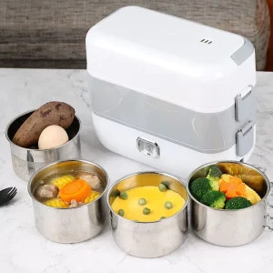 Portable Mini Rice Cooker Electric Lunch Box Leakproof Food Heater Bento Box for Soup Stew Household Use Stainless