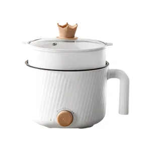 Portable Non Stick Electric Hot Pot with Tempered Glass Lid Steam Boil One Multi Functional for Outdoor Hotel Use 1.8L Capacity