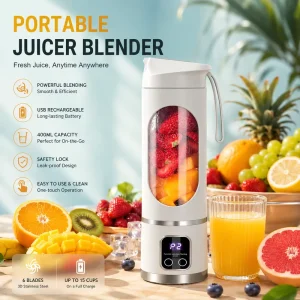 Portable Rechargeable Crushed Ice Electric Juice Cup Orange Juicer LCD Display 400mL Capacity Orange Commercial Juicer Machine
