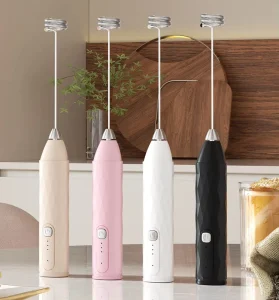 Portable Rechargeable Electric Milk Frother 3 Speed Handheld Foam Maker with Stainless Steel Whisk for Coffee