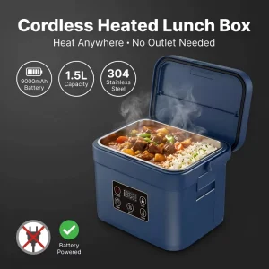 Portable Rechargeable Heated Lunch Box 9000mAh Cordless Electric Food Warmer for Office Travel Camping