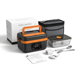 Portable Rechargeable Self heating Lunch Boxes with USB C 60W Power 8000mAh Battery 1.0L 304 Stainless Steel Bento for Car