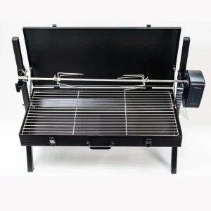 Portable Small Spit Roaster Charcoal BBQ Rotisserie Outdoor Barbecue Grill with Black Windshield