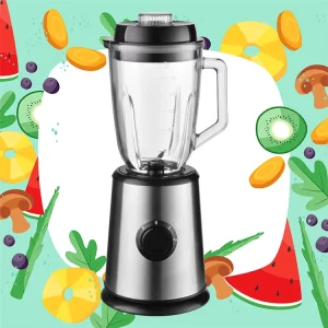 Portable Stainless Steel Smoothie Blender Glass Jar 1.5L Capacity Push Button Controls Dual Speed Turbo Mode 1000W Household