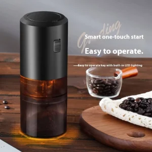 Portable USB Burr Coffee Grinder 64mm Stainless Steel Blade Adjustable Coarseness Plastic 200ml Capacity Class Energy Household