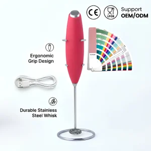 Portable USB Rechargeable Electric Whisk Beverage Mixer for Lattes and Matcha with Stainless Steel Stand