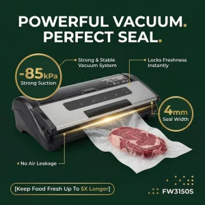 Portable Vacuum Sealer Machine 85Kpa Wet Dry Food Vacuum Sealer with Cutter for Kitchen Meat Storage Bags