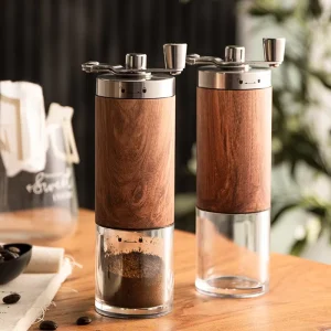 Portable Wood Grain Coffee Bean Grinder Stainless Steel Crank Manual Handmade Coffee Grinder Mill Kitchen Tool Grinders